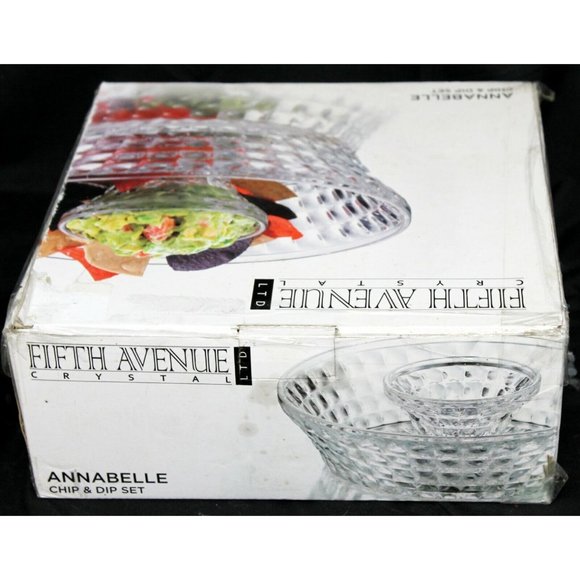 Fifth Avenue Crystal Annabelle 11" Chip & 5" Dip Set Clear Bowl Nesting New - Picture 8 of 12